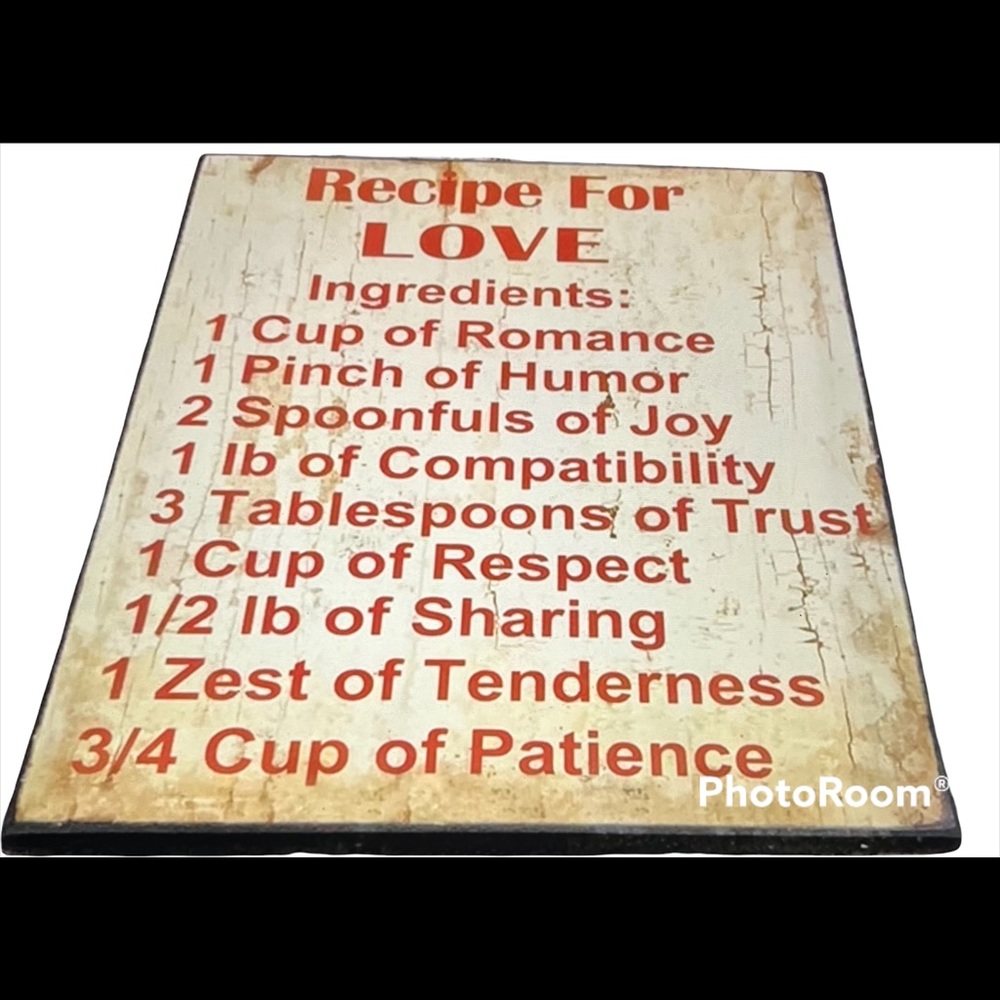 NEW “RECIPE FOR LOVE” WOODEN WALL HANGING SIGN 15 3/4” x 23 1/2”